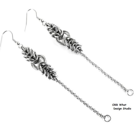 Chain Link Earrings Chainmail Jewelry Chains Silver Infinity Vortex Spirals - Picture 4 of 7